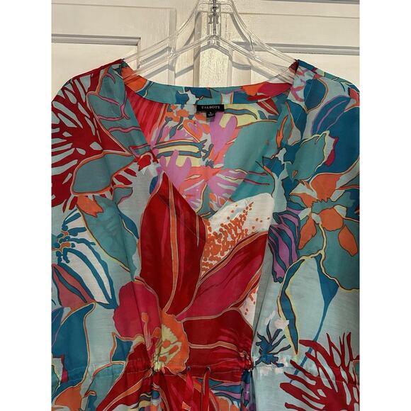 Talbots Kaftan Beach Swim CoverUp Dress Large Sheer Tropical Floral Ocean Maxi - Picture 2 of 11